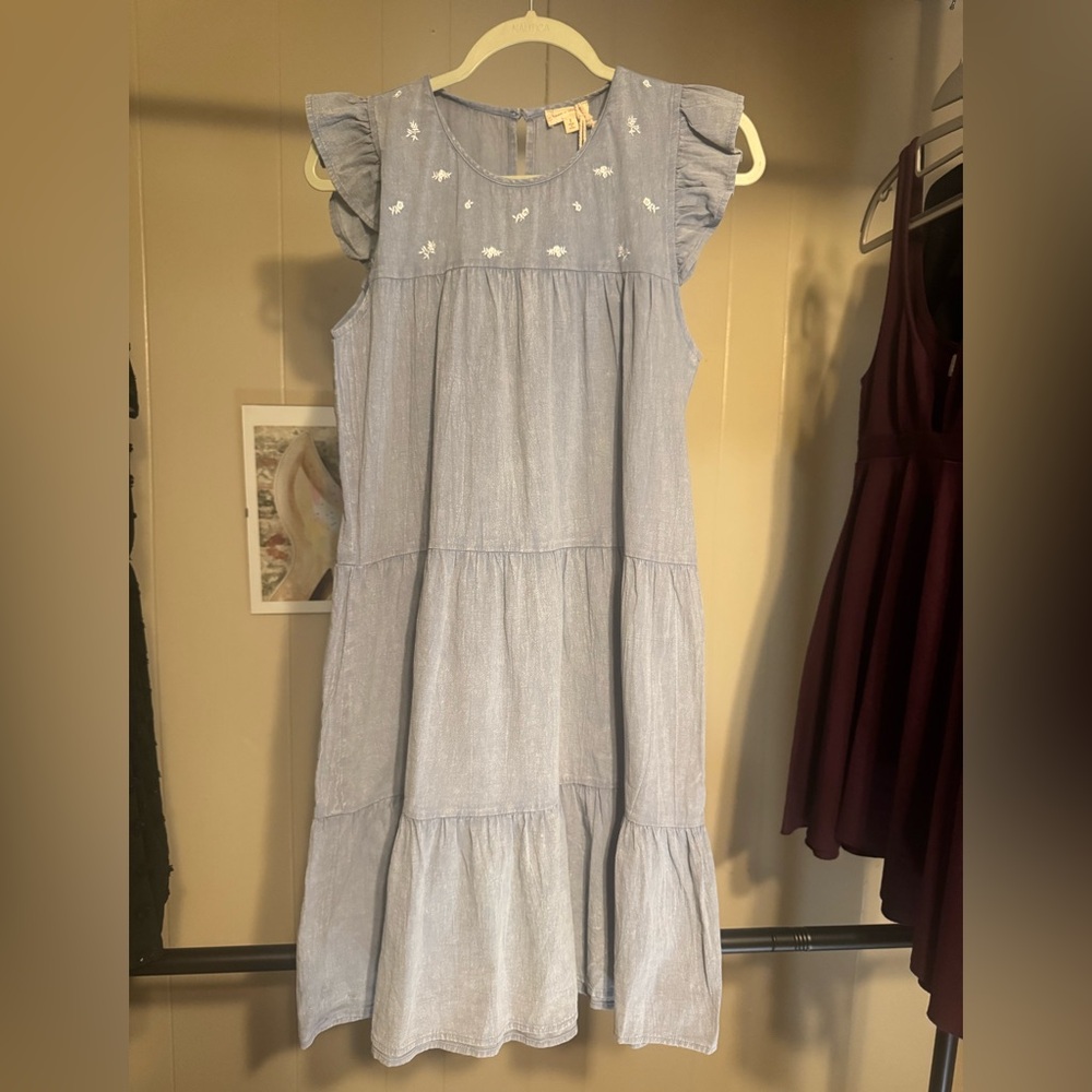 NWT Hem & Thread Light Blue Dress with Embroidery